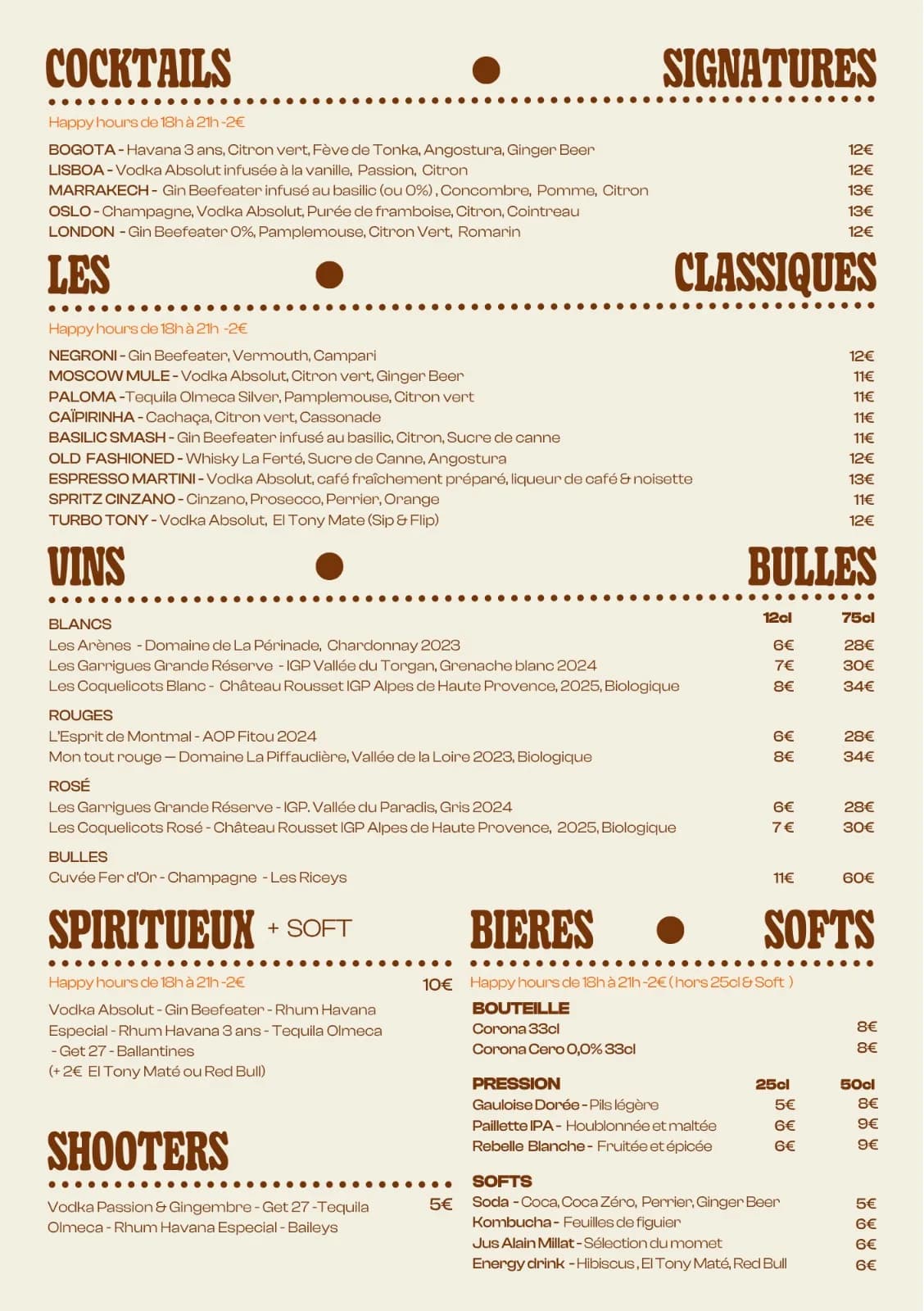 La carte des boissons de La Morezienne